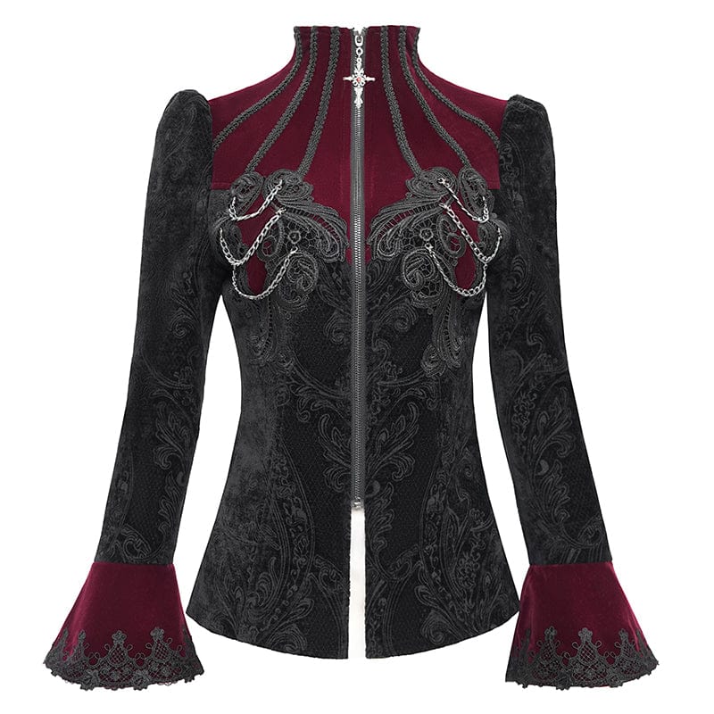 Women's Gothic Stand Collar Flared Sleeved Jacket Red - Image 7