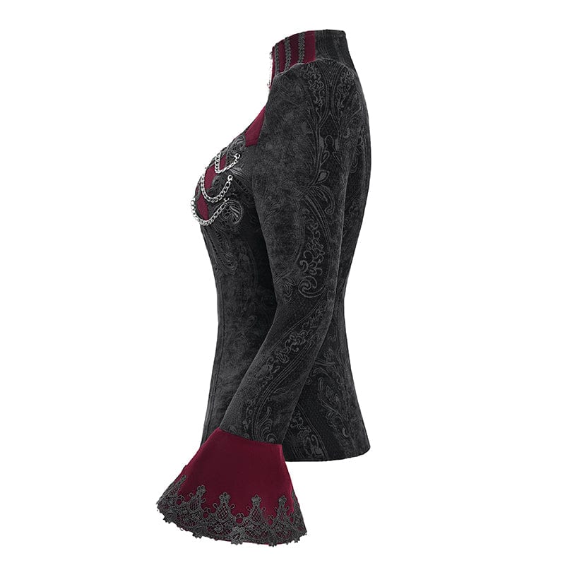 Women's Gothic Stand Collar Flared Sleeved Jacket Red - Image 8