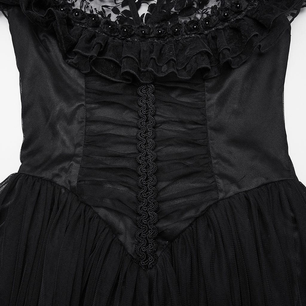 Women's Gothic Stand Collar Flocking Mesh Formal Dress Wedding Dress - Image 7
