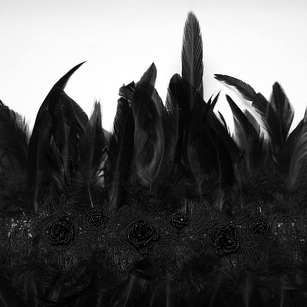 Women's Gothic Stand Collar Floral Crochet Irregular Feather Shawl Black - Image 6