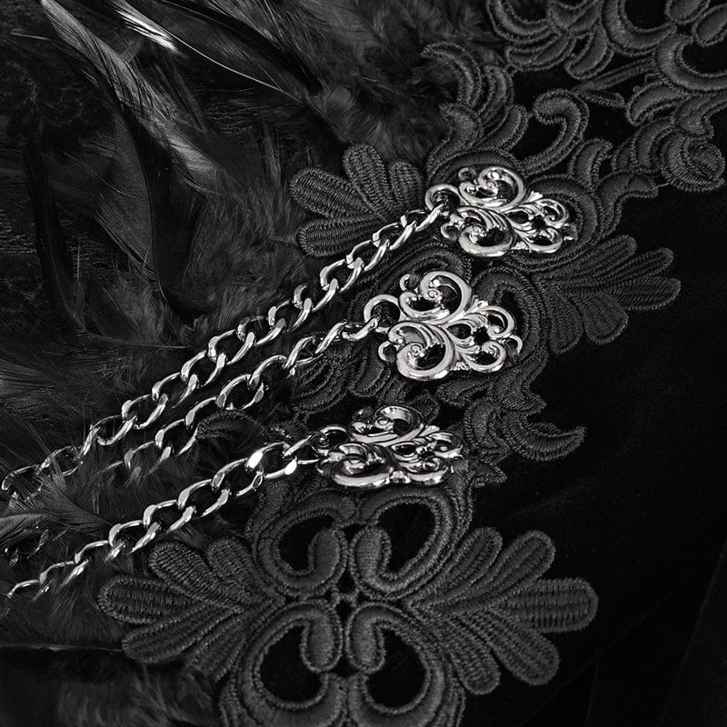 Women's Gothic Stand Collar Floral Embroidered Feather Jacket - Image 10