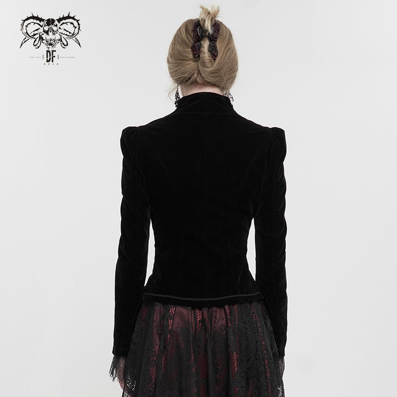 Women's Gothic Stand Collar Floral Embroidered Jacket - Image 3