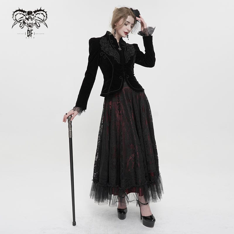 Women's Gothic Stand Collar Floral Embroidered Jacket - Image 4