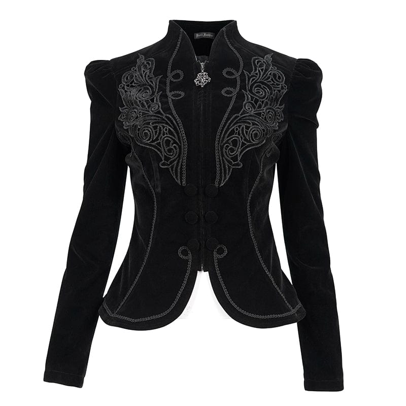 Women's Gothic Stand Collar Floral Embroidered Jacket - Image 5