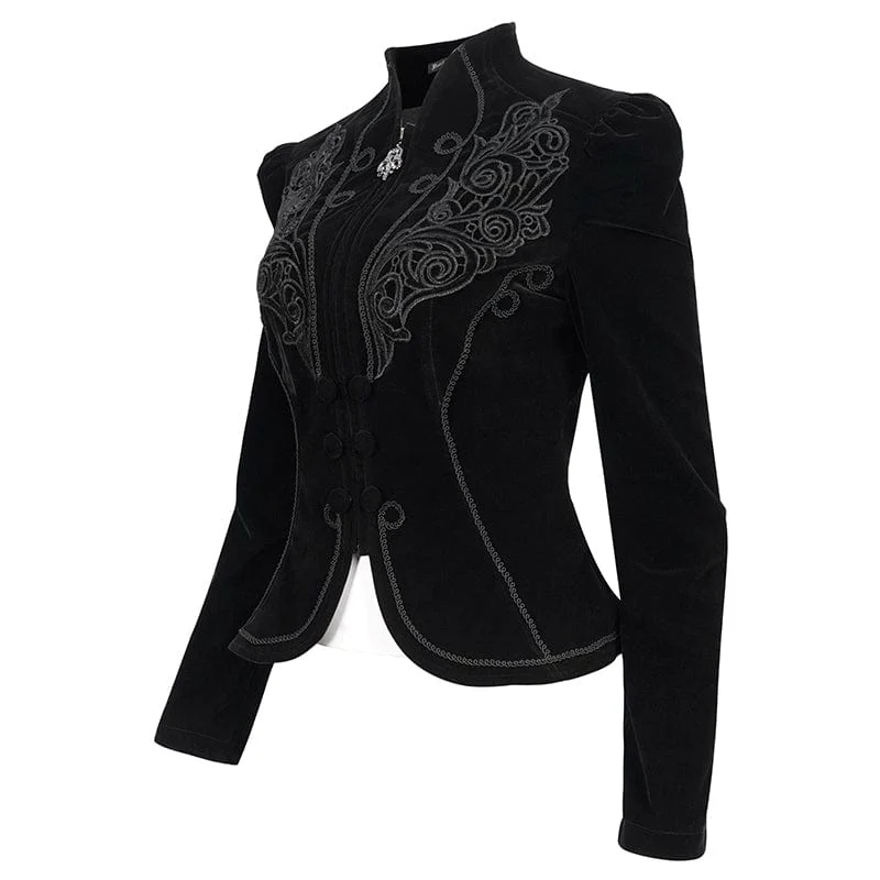 Women's Gothic Stand Collar Floral Embroidered Jacket - Image 6