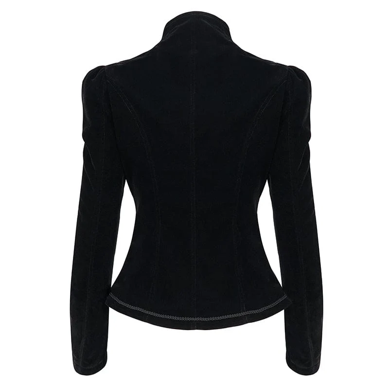 Women's Gothic Stand Collar Floral Embroidered Jacket - Image 7