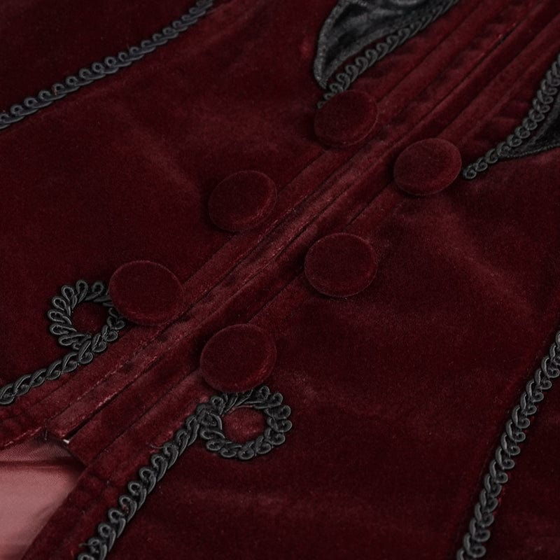 Women's Gothic Stand Collar Floral Embroidered Jacket Red - Image 9