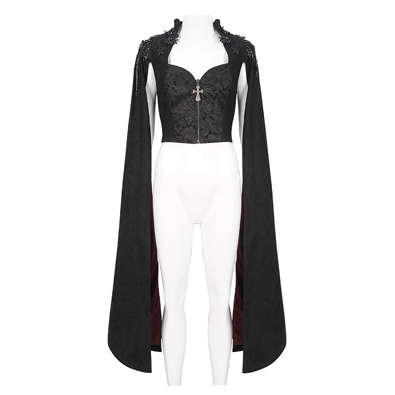 Women's Gothic Stand Collar Floral Embroidered Shirt - Image 12