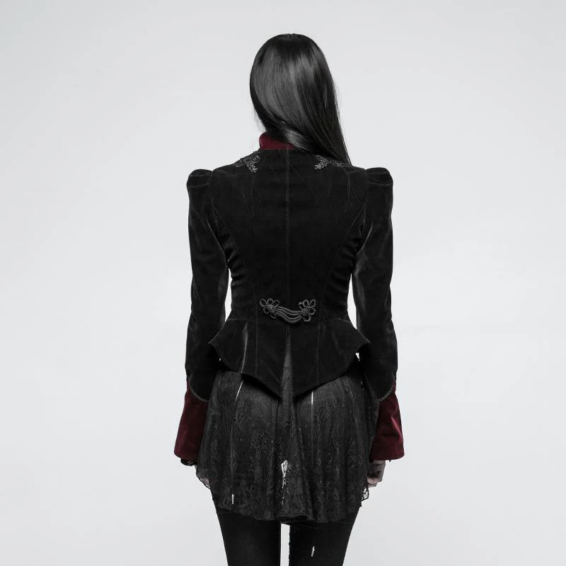 Women's Gothic Stand Collar Forked Tail Velvet Jackets - Image 3