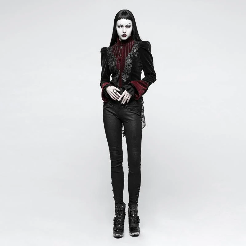Women's Gothic Stand Collar Forked Tail Velvet Jackets - Image 4