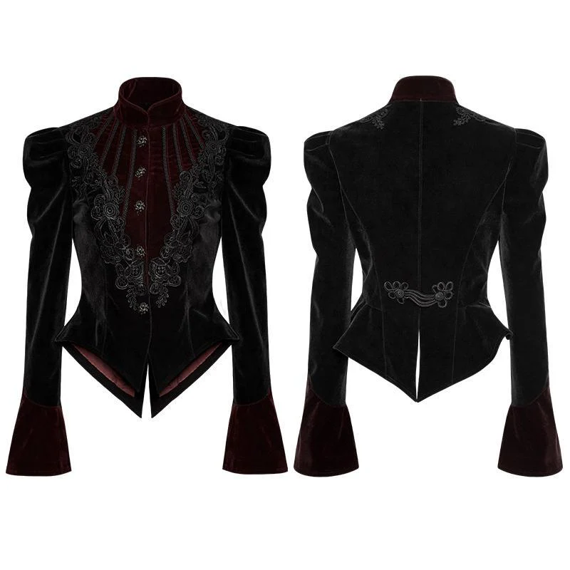 Women's Gothic Stand Collar Forked Tail Velvet Jackets - Image 5
