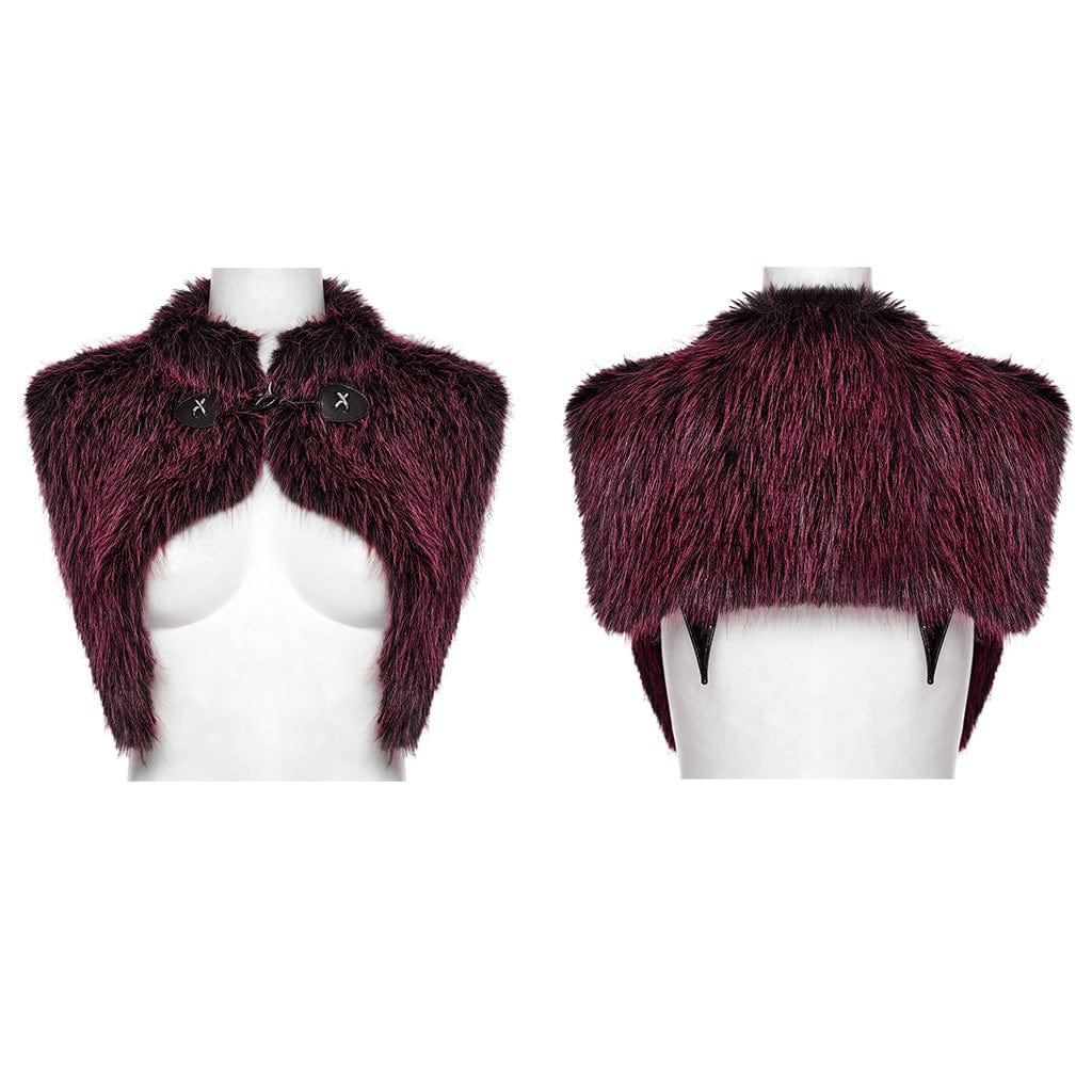 Women's Gothic Stand Collar Gradient Faux Fur Cape Red - Image 5
