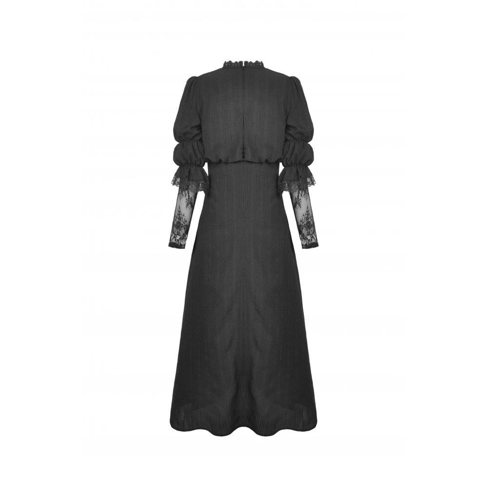 Women's Gothic Stand Collar Lace Splice Maxi Wedding Dress - Image 9