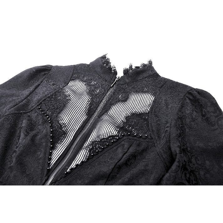 Women's Gothic Stand Collar Lace-up High/Low Coat - Image 13