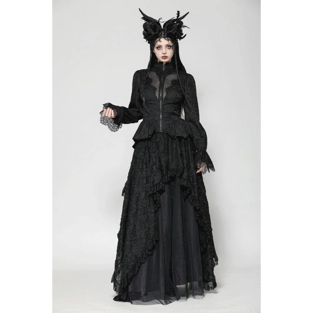 Women's Gothic Stand Collar Lace-up High/Low Coat - Image 3