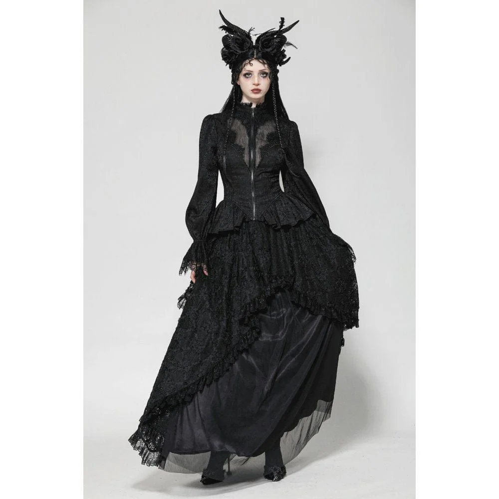 Women's Gothic Stand Collar Lace-up High/Low Coat - Image 6