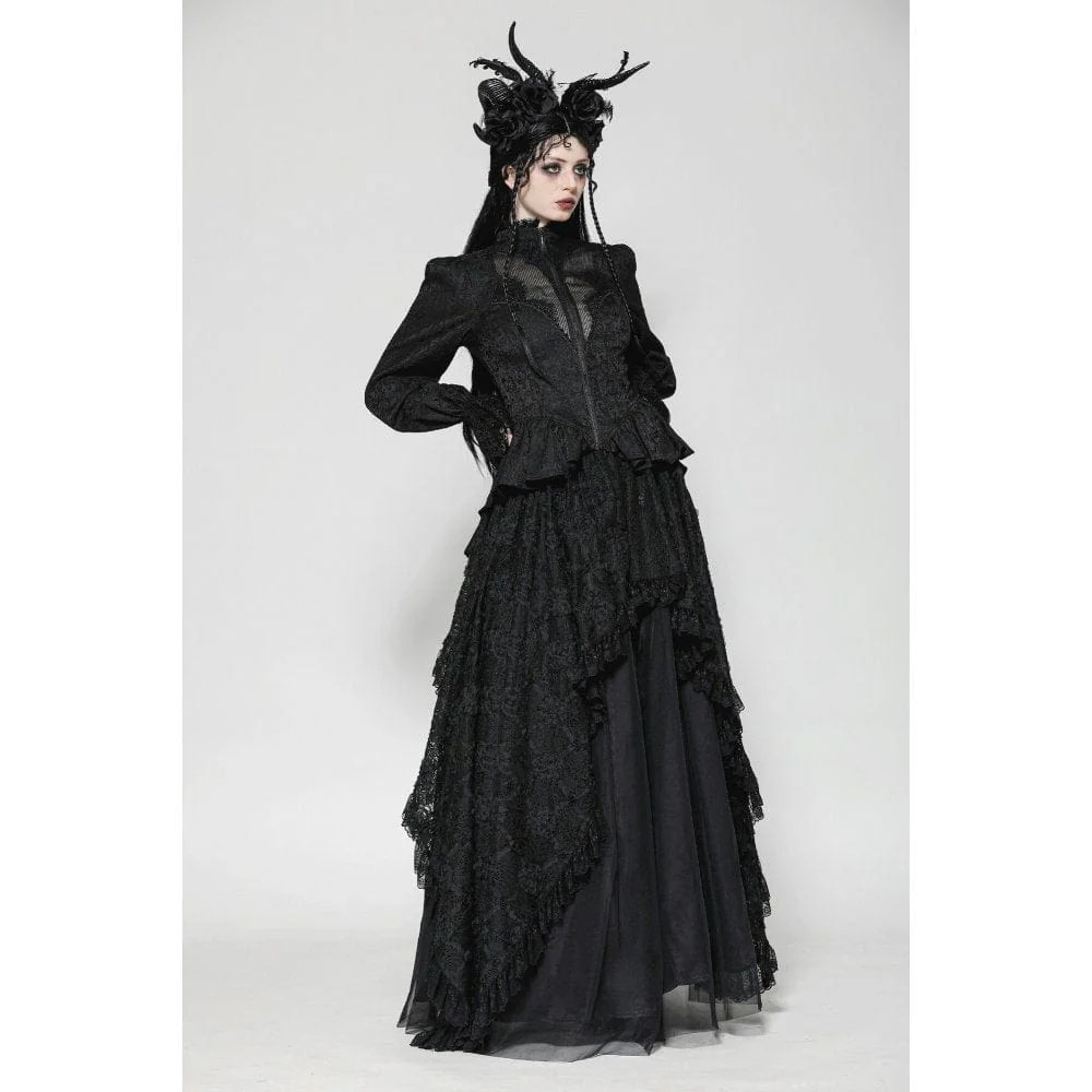 Women's Gothic Stand Collar Lace-up High/Low Coat - Image 9