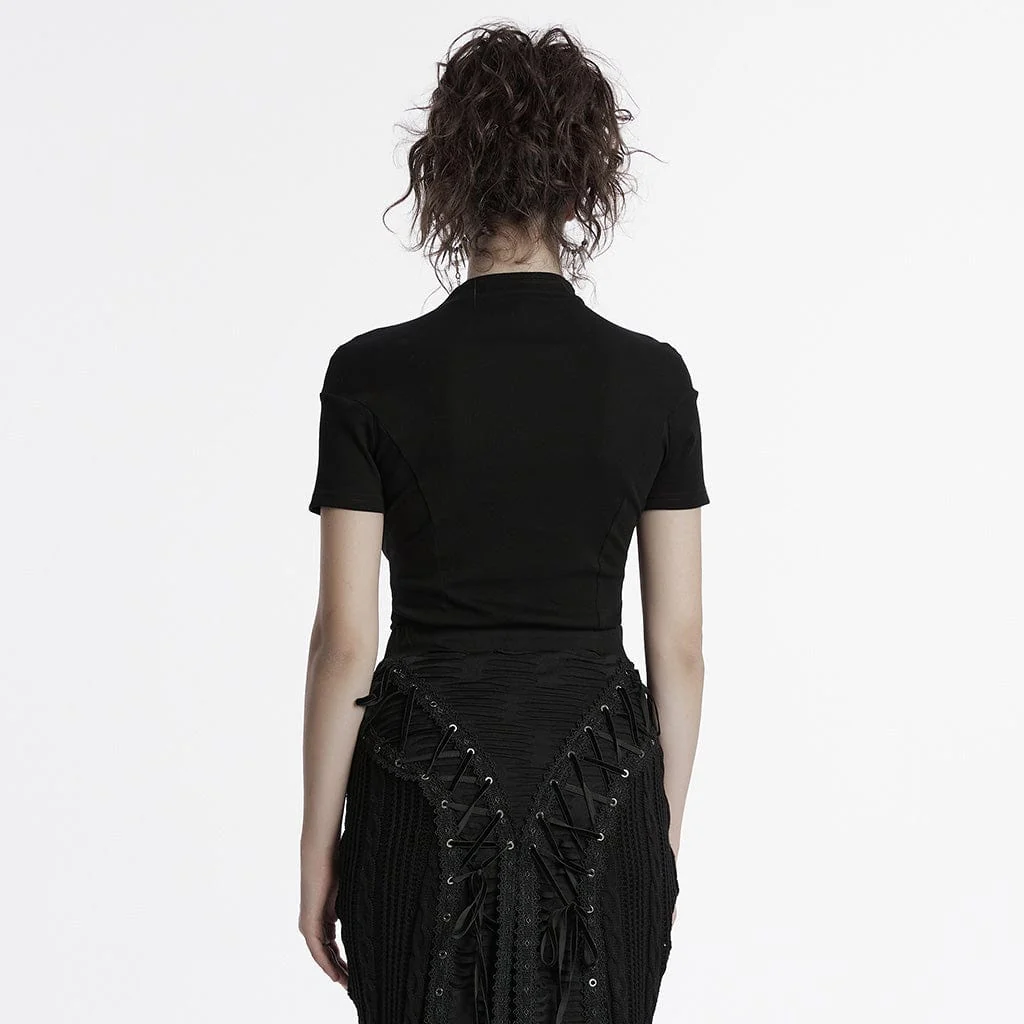 Women's Gothic Stand Collar Mesh Splice Shirt - Image 3