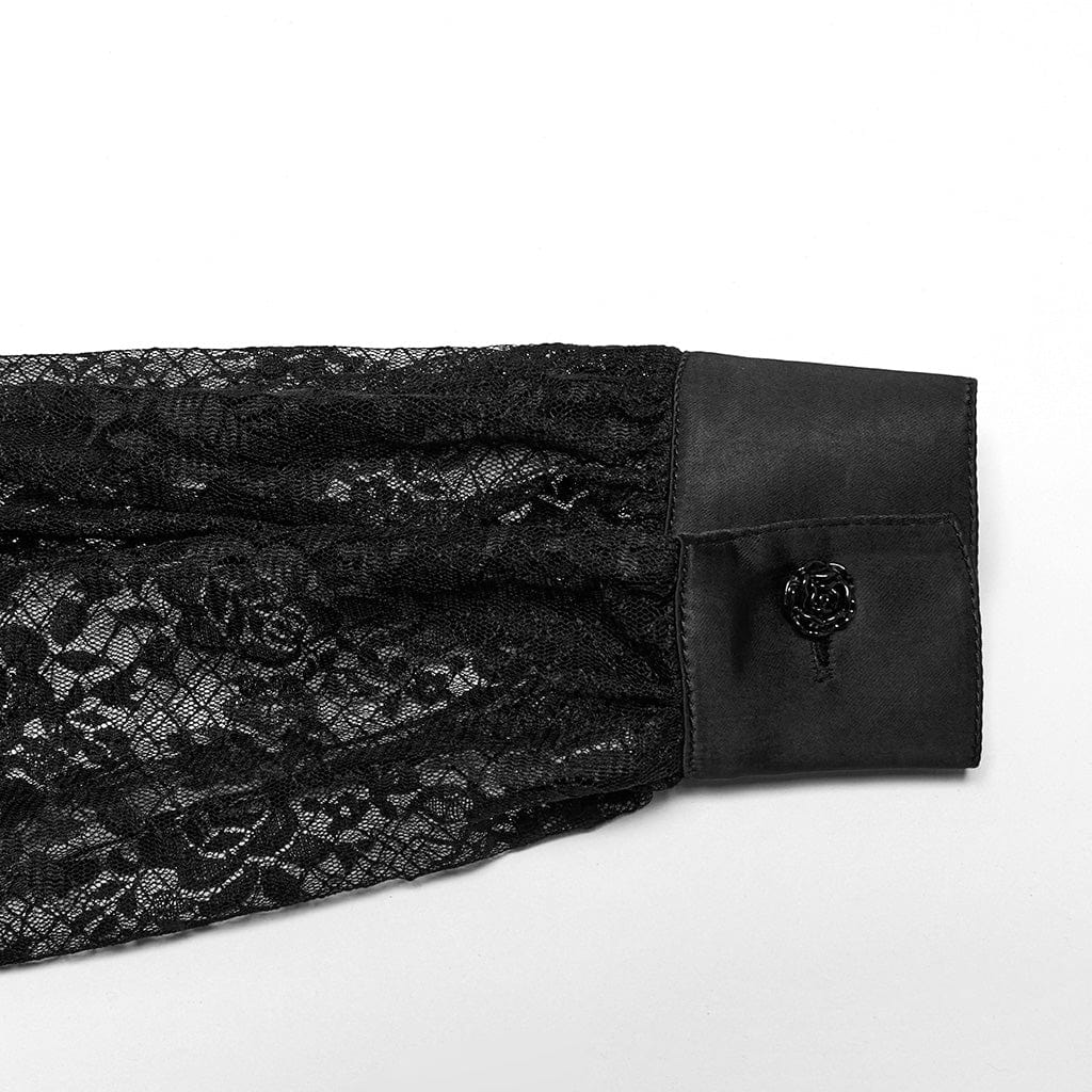 Women's Gothic Stand Collar Puff Sleeved Lace Shirt - Image 9