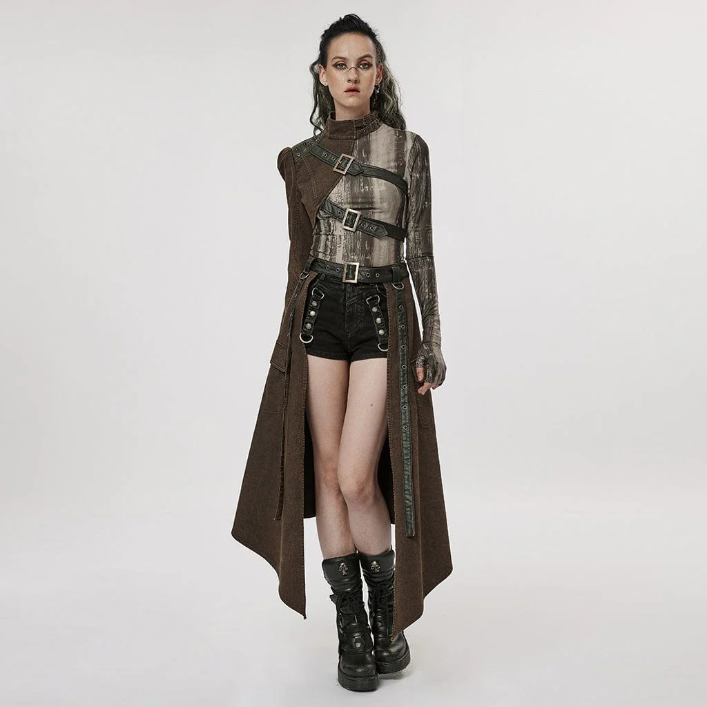 Women's Gothic Stand Collar Rivet Buckle Jacket - Image 4