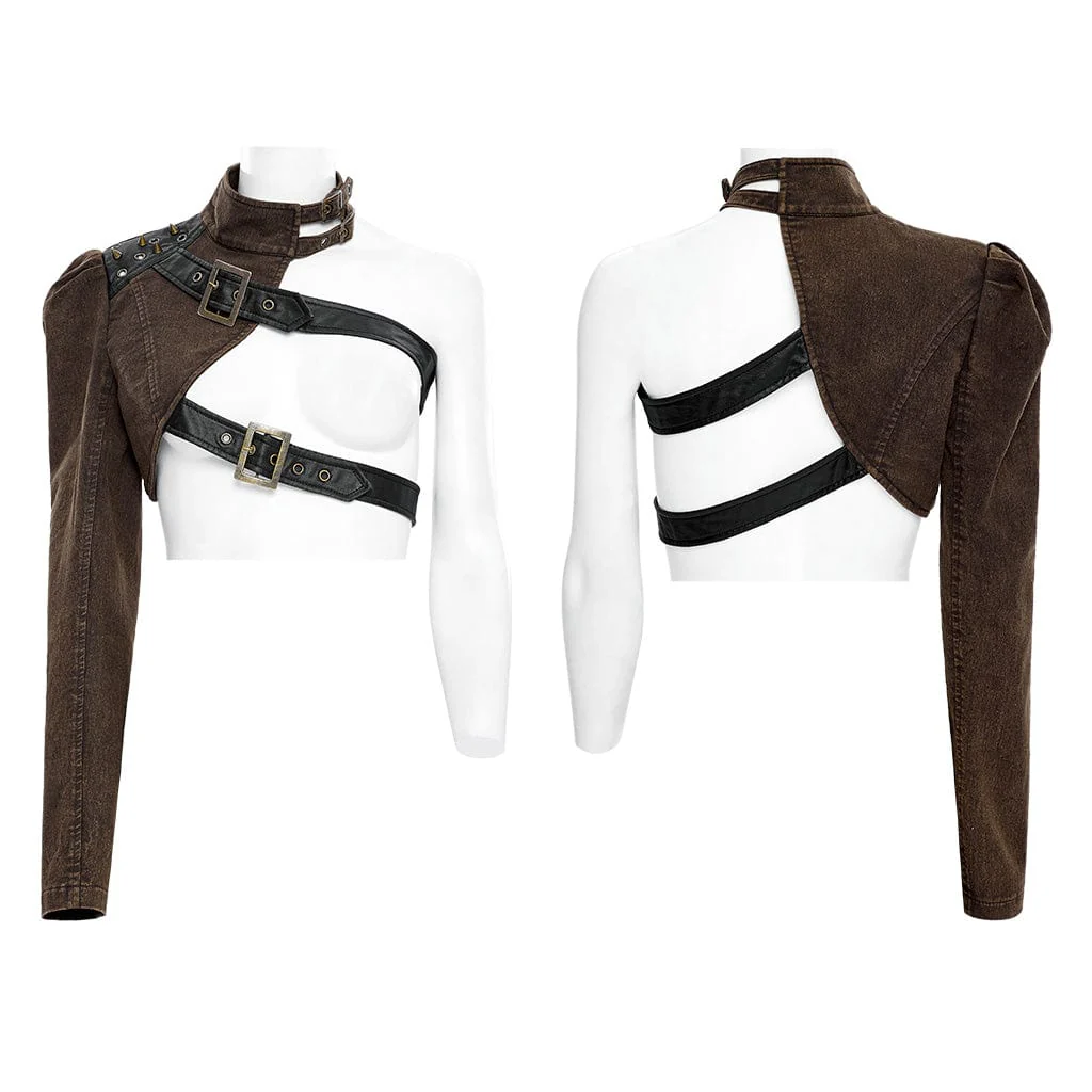 Women's Gothic Stand Collar Rivet Buckle Jacket - Image 5