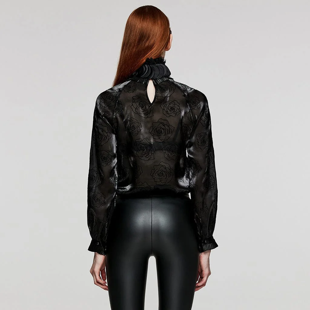 Women's Gothic Stand Collar Rose Shirt - Image 3
