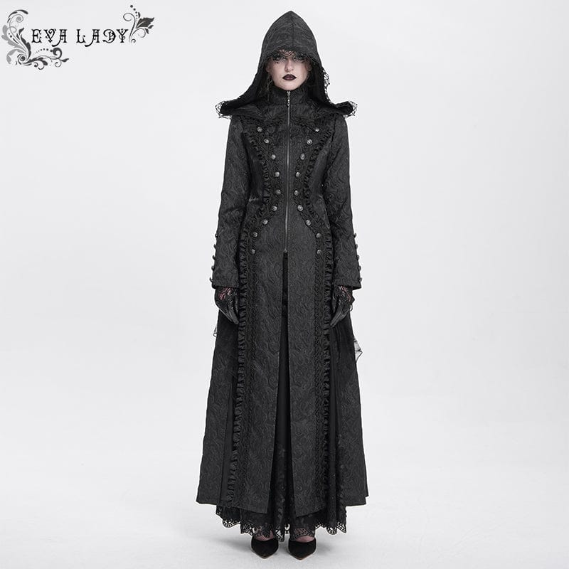Women's Gothic Stand Collar Ruffled Coat with Hood