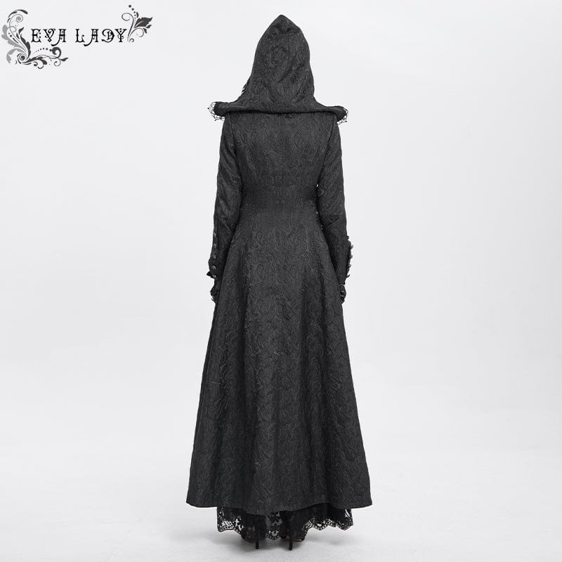 Women's Gothic Stand Collar Ruffled Coat with Hood - Image 6