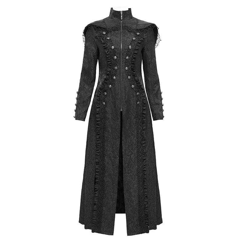 Women's Gothic Stand Collar Ruffled Coat with Hood - Image 8