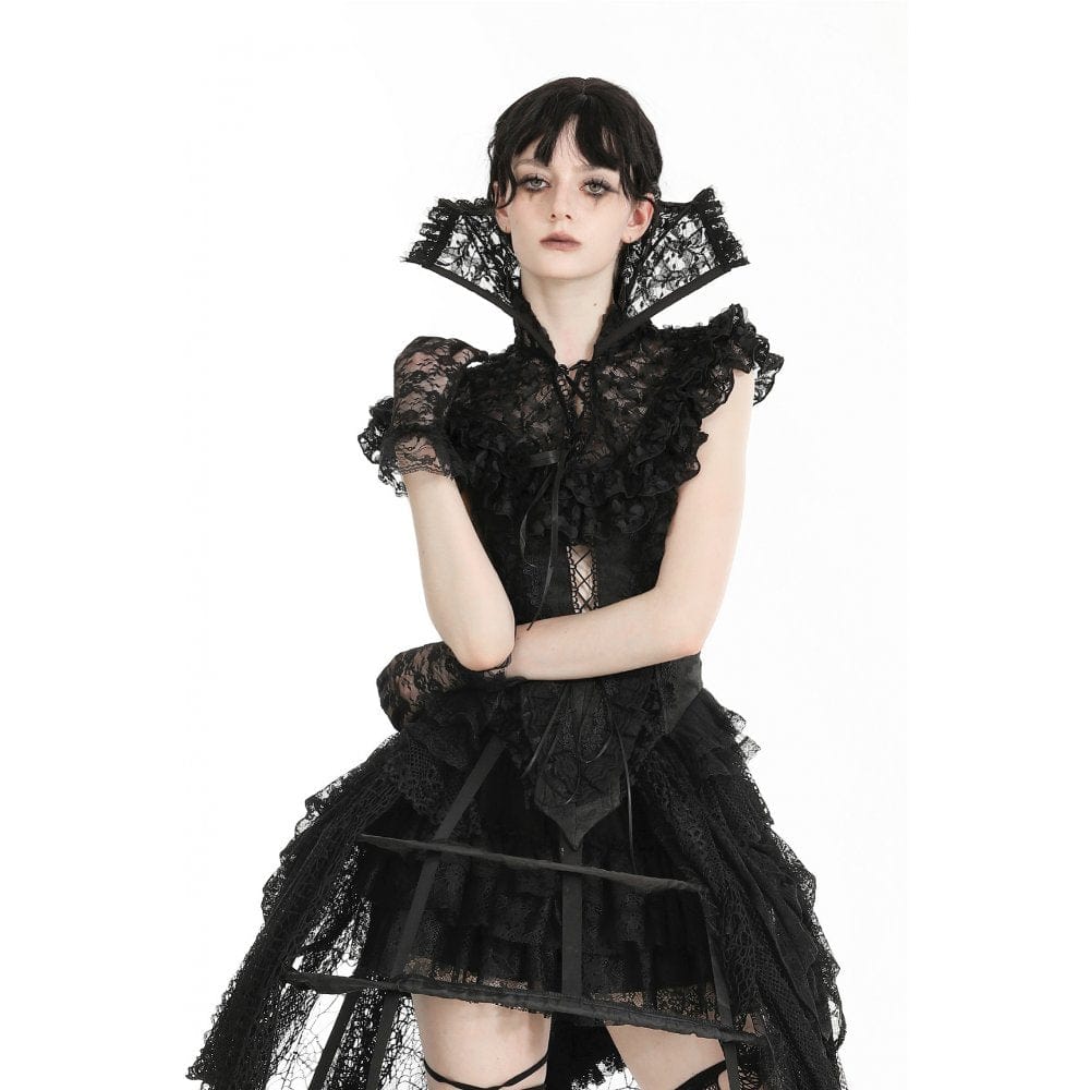 Women's Gothic Stand Collar Ruffled Lace Cape - Image 2