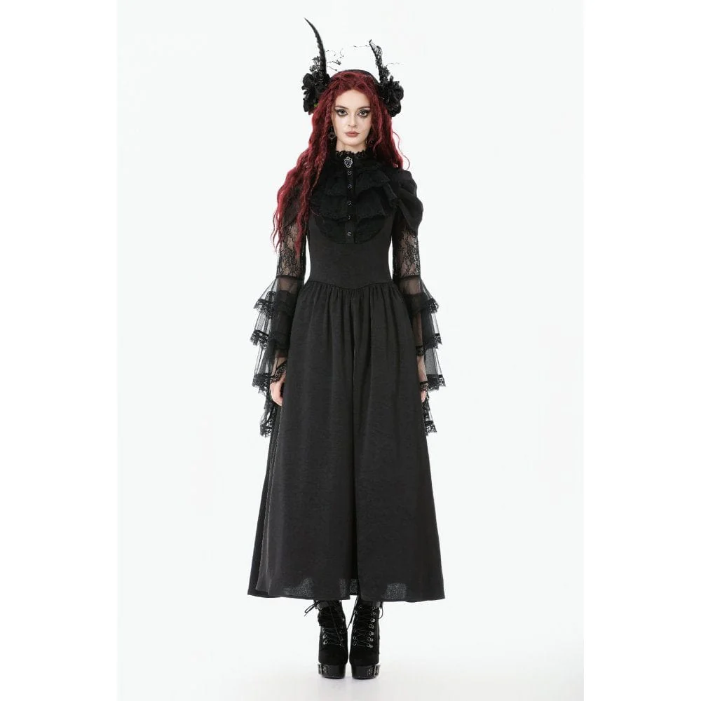 Women's Gothic Stand Collar Ruffled Mesh Flared Sleeved Dress Wedding Dress - Image 5