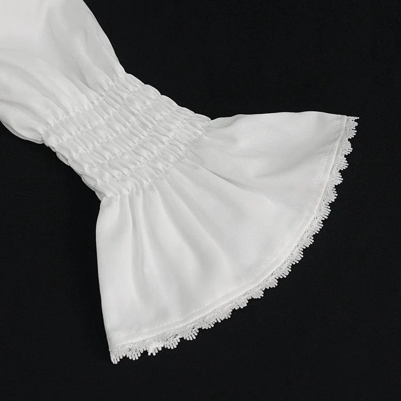 Women's Gothic Stand Collar Ruffled Shirt White - Image 12
