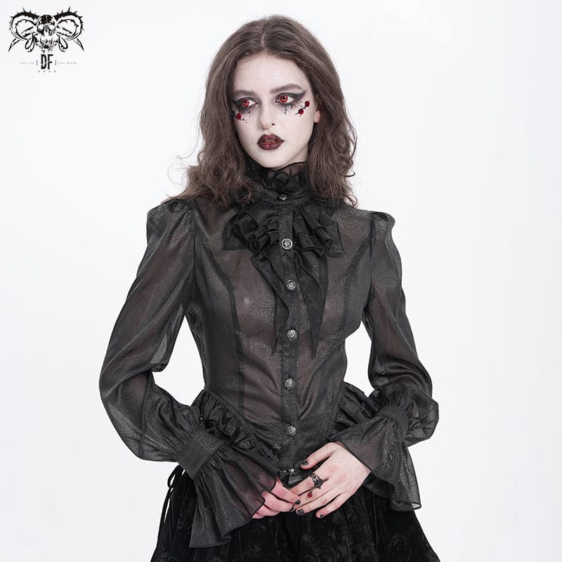 Women's Gothic Stand Collar Ruffled Swallow-tailed Shirt - Image 2