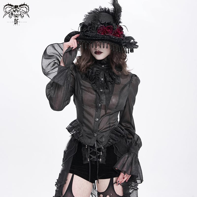 Women's Gothic Stand Collar Ruffled Swallow-tailed Shirt - Image 3