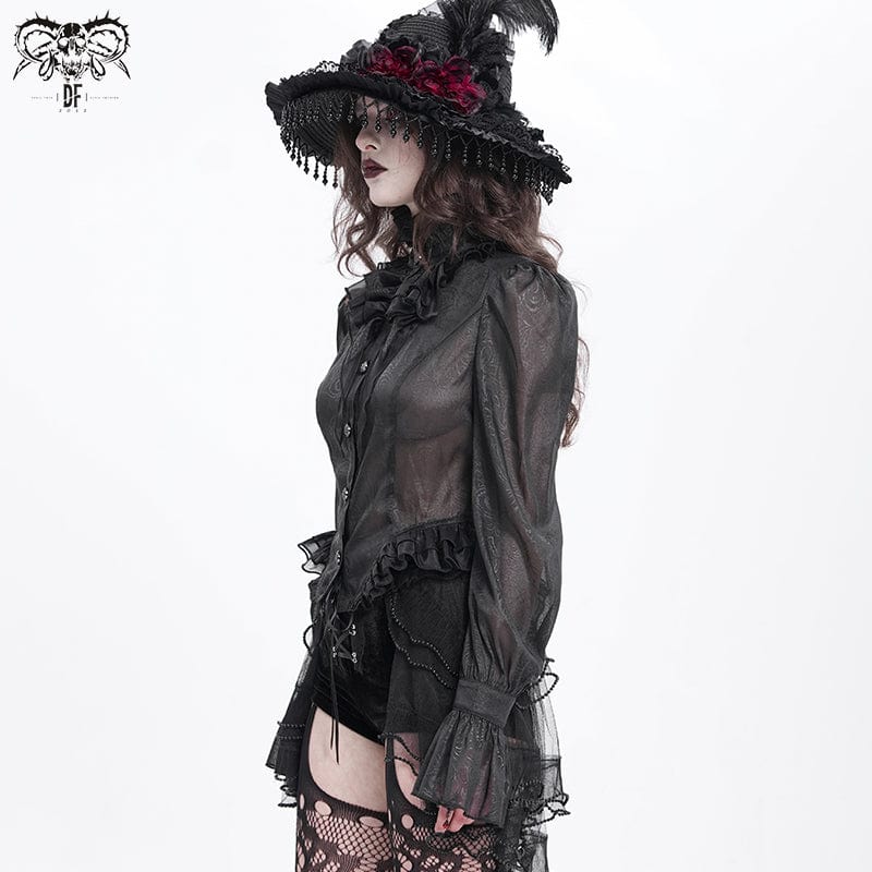 Women's Gothic Stand Collar Ruffled Swallow-tailed Shirt - Image 4