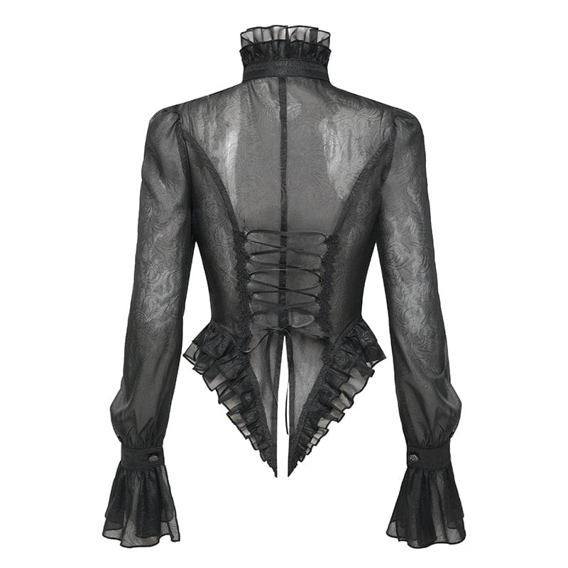 Women's Gothic Stand Collar Ruffled Swallow-tailed Shirt - Image 9