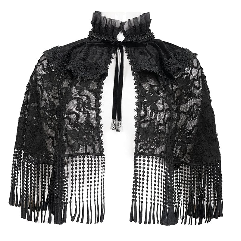 Women's Gothic Stand Collar Tassels Lace Cape - Image 6