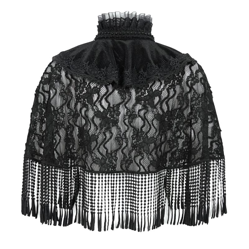Women's Gothic Stand Collar Tassels Lace Cape - Image 8