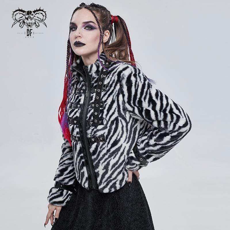 Women's Gothic Stand Collar Zebra-stripe Buckles Jacket - Image 3