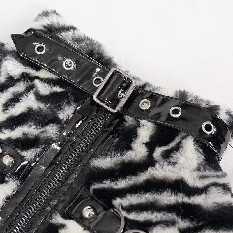 Women's Gothic Stand Collar Zebra-stripe Buckles Jacket - Image 7