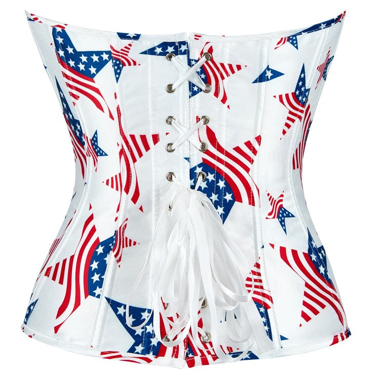 Women's Gothic Star Printed Lace-up Overbust Corset - Image 4