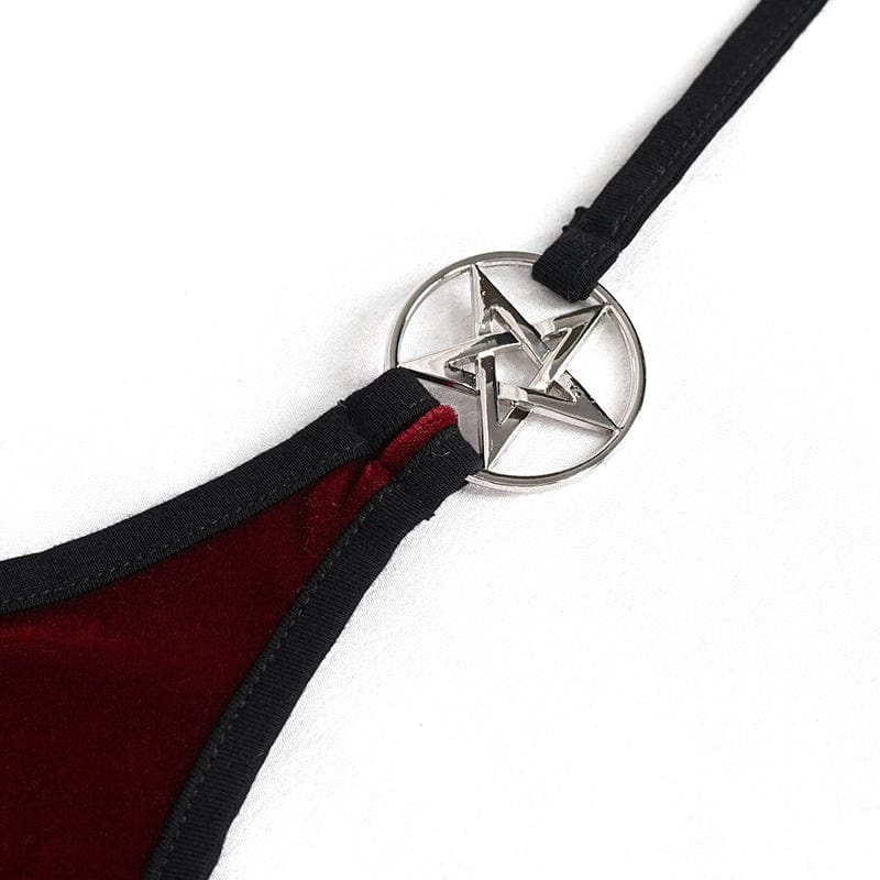Women's Gothic Star Tie Side Bikini Wine Red - Image 12