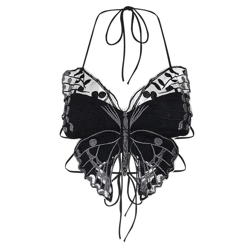 Women's Gothic Strappy Butterfly Embroidered Bustier - Image 6