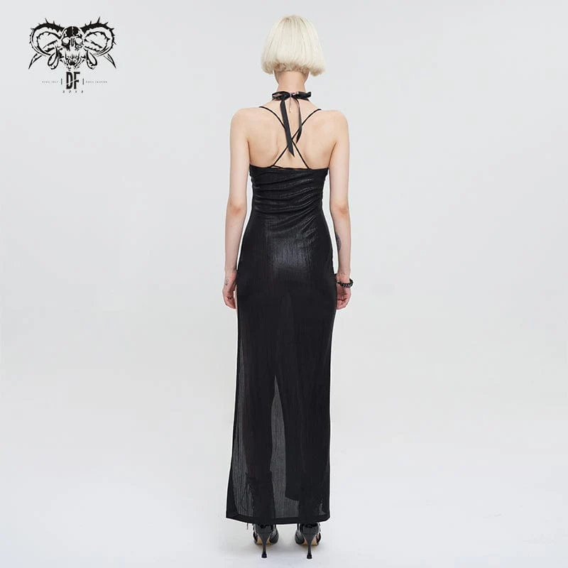 Women's Gothic Strappy Chain Split Halterneck Dress - Image 5