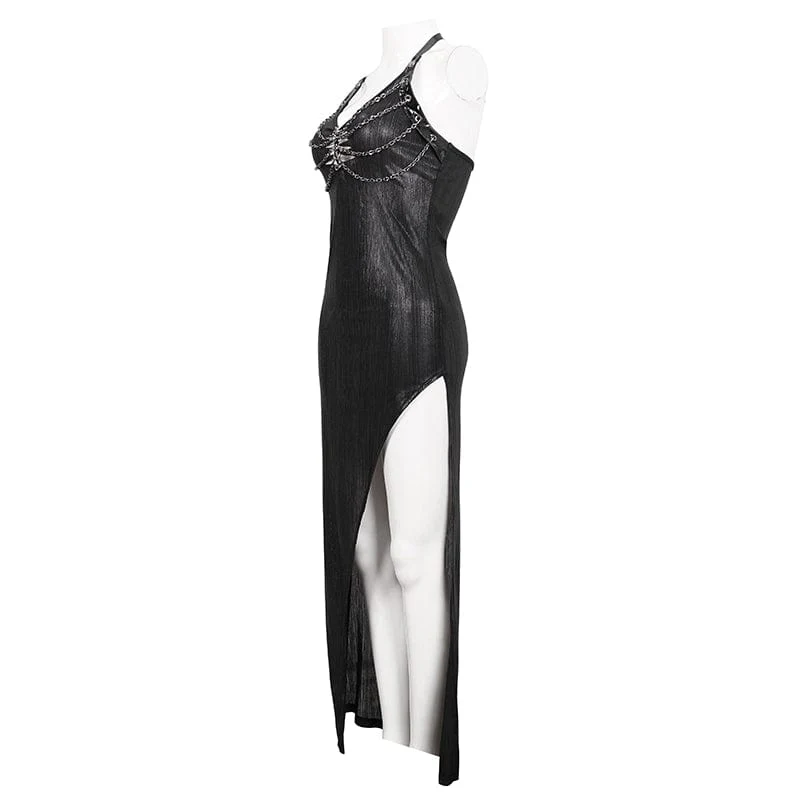 Women's Gothic Strappy Chain Split Halterneck Dress - Image 7