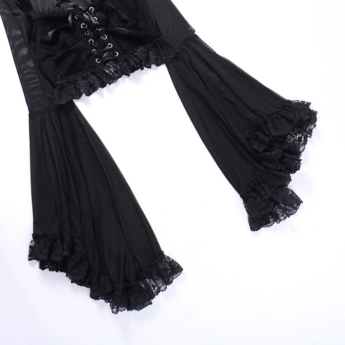Women's Gothic Strappy Flared Sleeved Lace Shirt - Image 12