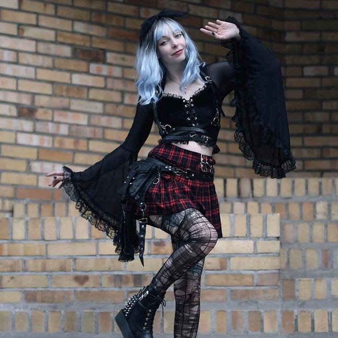 Women's Gothic Strappy Flared Sleeved Lace Shirt - Image 5
