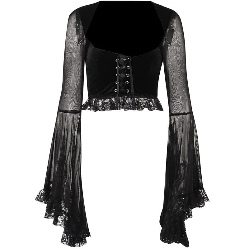Women's Gothic Strappy Flared Sleeved Lace Shirt - Image 9