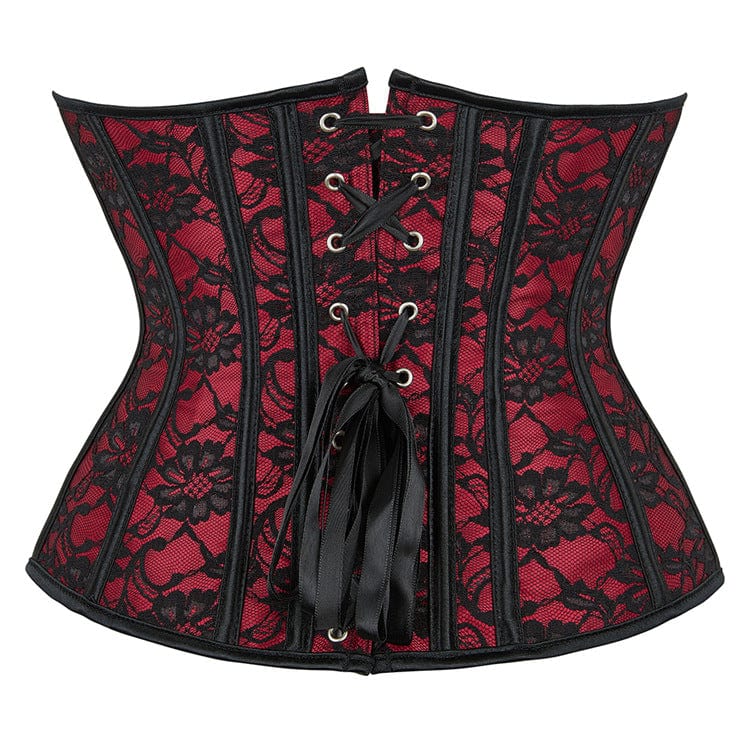 Women's Gothic Strappy Floral Lace Underbust Corset - Image 2