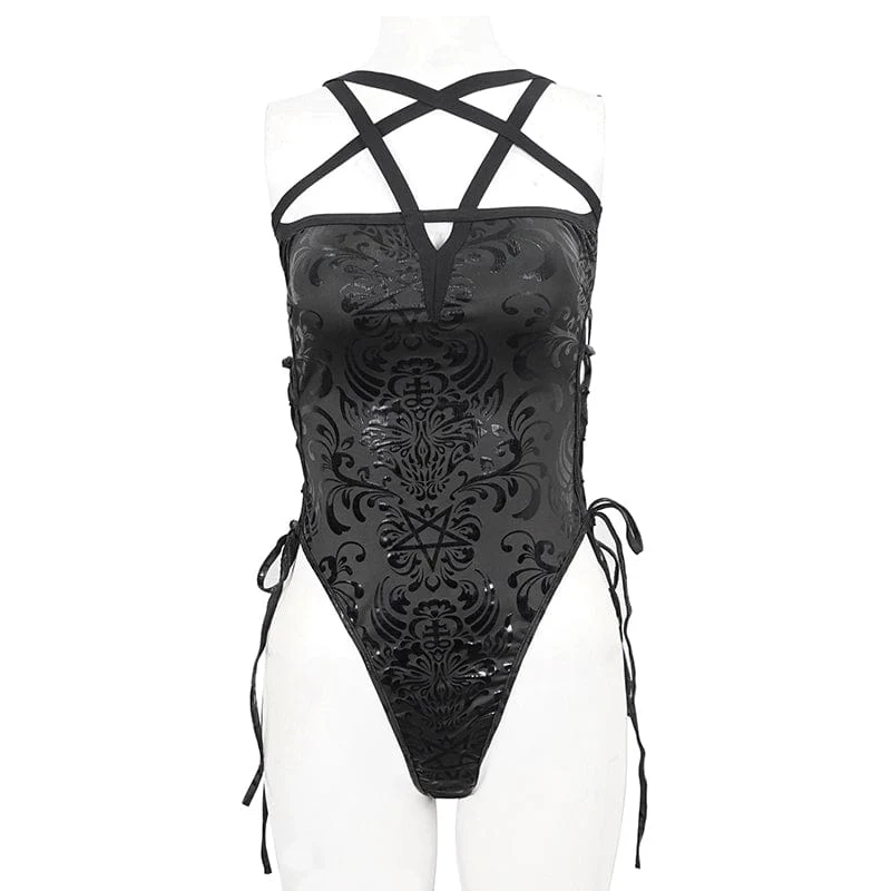 Women's Gothic Strappy Floral Printed Swimsuit - Image 7